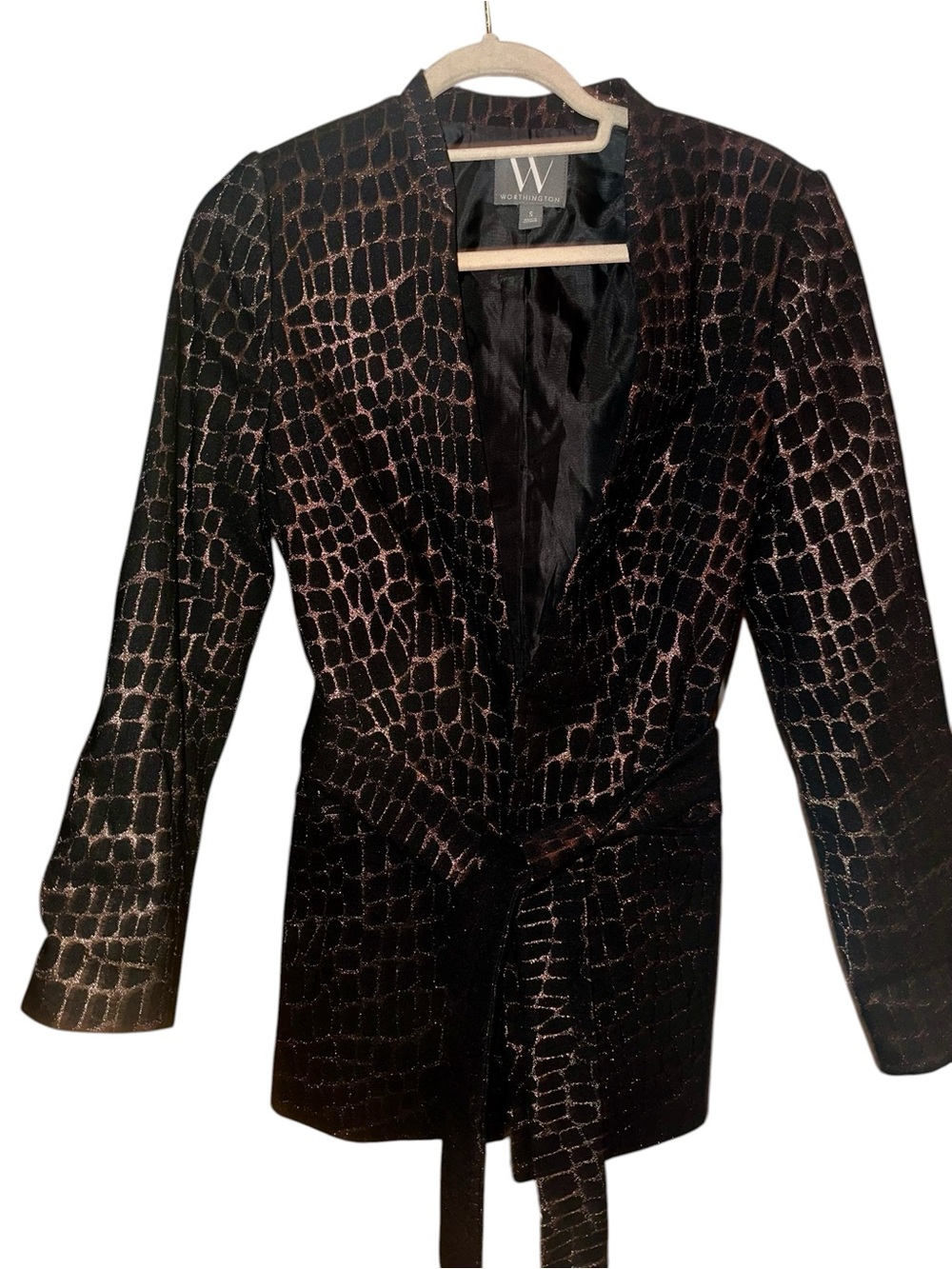 Worthington Black Blazer with Metallic Bronze Croc-Print